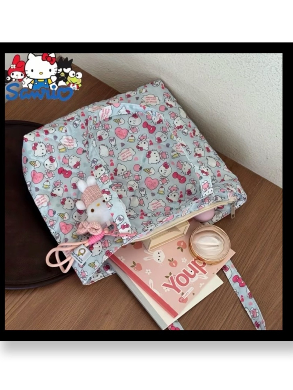 🆕 Sanrio Hello Kitty  Light Blue Patterned Tote Bag
